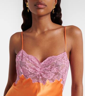 ليوتار ليوتار من الساتان الحريري مقلّم بالدانتيل | Saint Laurent