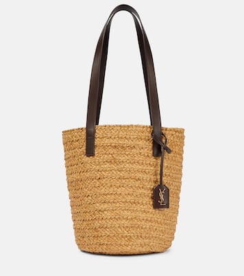 Secchiello Panier Small in rafia e pelle | Saint Laurent