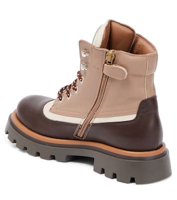 Suede-panel leather hiking boots | Brunello Cucinelli Kids