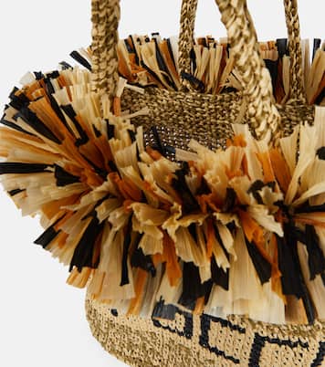 Logo fringe-trimmed raffia tote bag | Pucci