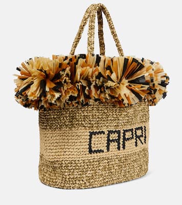 Logo fringe-trimmed raffia tote bag | Pucci