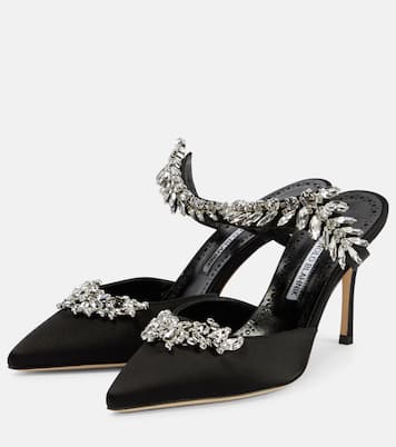 Mules Lurum 90 in raso con cristalli | Manolo Blahnik