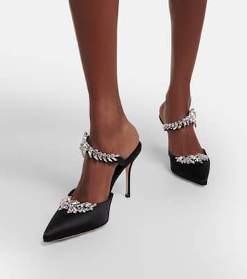 Mules Lurum 90 in raso con cristalli | Manolo Blahnik