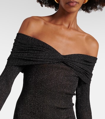 Off-shoulder ribbed-knit lamé minidress | Aya Muse