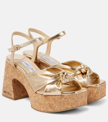 Heloise 95 metallic leather wedge sandals | Jimmy Choo