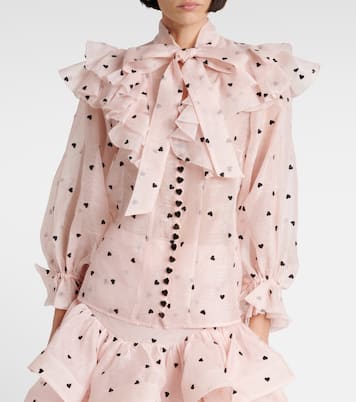 Blusa Crush in lino e seta con volant | Zimmermann