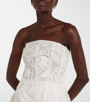 Robe bustier de mariée en jacquard à fleurs | Monique Lhuillier