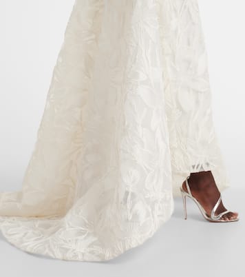 Robe bustier de mariée en jacquard à fleurs | Monique Lhuillier