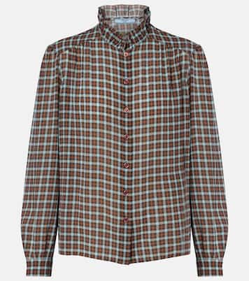 Camicia in georgette di misto seta a quadri | Prada
