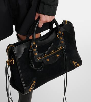 Le City Medium leather-trimmed suede tote bag | Balenciaga