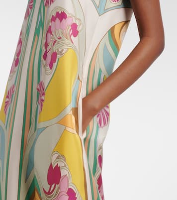 Swing feather-trimmed silk twill maxi dress | La DoubleJ