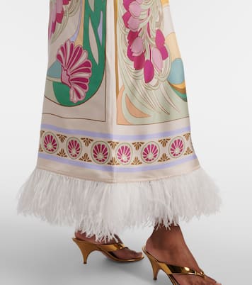 Swing feather-trimmed silk twill maxi dress | La DoubleJ