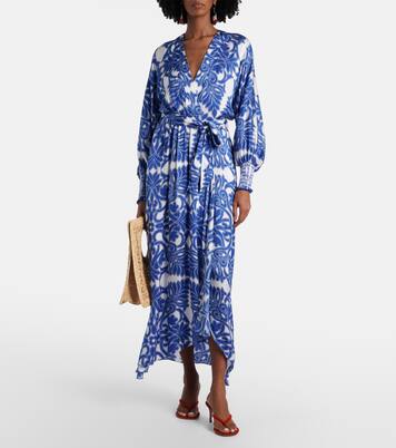 فستان طويل من الساتان بطبعات Kristen | Poupette St Barth