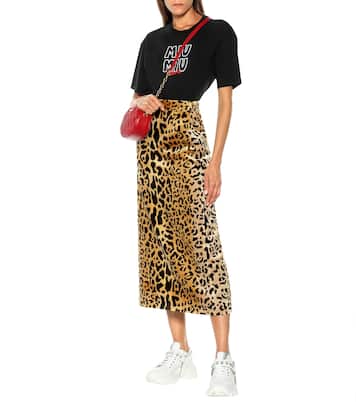 Jupe midi en velours à imprimé léopard | Miu Miu