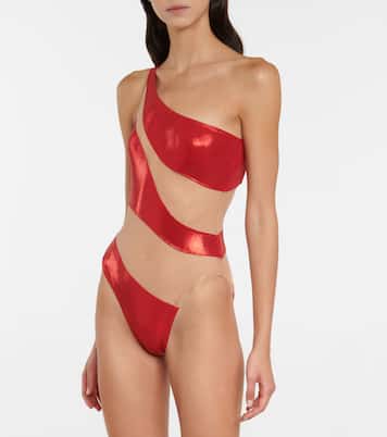 Snake mesh-paneled one-shoulder swimsuit | Norma Kamali