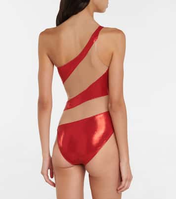 Snake mesh-paneled one-shoulder swimsuit | Norma Kamali