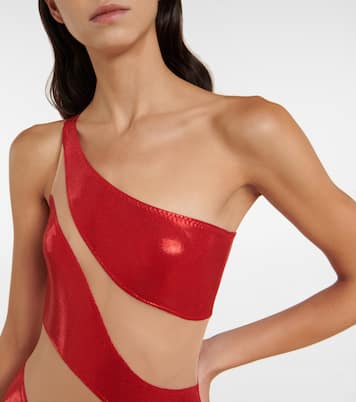 Snake mesh-paneled one-shoulder swimsuit | Norma Kamali