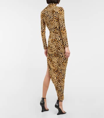 Leopard-print turtleneck draped gown | Norma Kamali