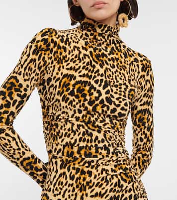 Leopard-print turtleneck draped gown | Norma Kamali