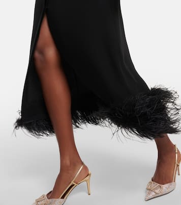 Abito midi in seta con piume | Valentino