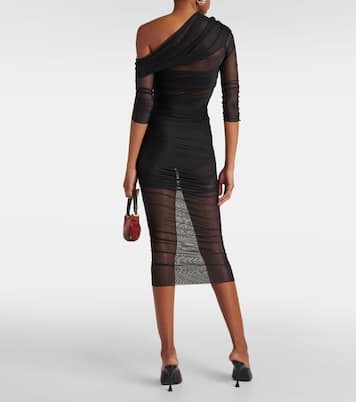 One-shoulder ruched mesh midi dress | The Sei