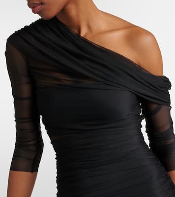 One-shoulder ruched mesh midi dress | The Sei
