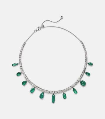Collier en or blanc 18 ct, diamants et émeraudes | Kamyen