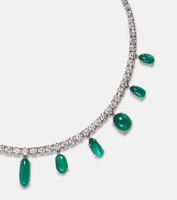 Collier en or blanc 18 ct, diamants et émeraudes | Kamyen
