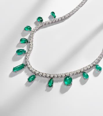 Collier en or blanc 18 ct, diamants et émeraudes | Kamyen