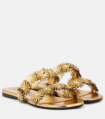 Mules Petal Flower en cuir métallisé | Loewe