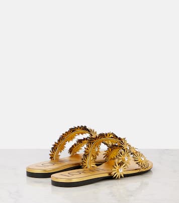Mules Petal Flower en cuir métallisé | Loewe