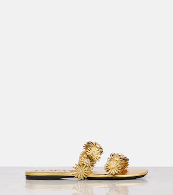 Mules Petal Flower en cuir métallisé | Loewe