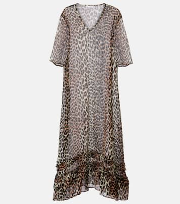 Leopard-print sheer chiffon midi dress | Ganni