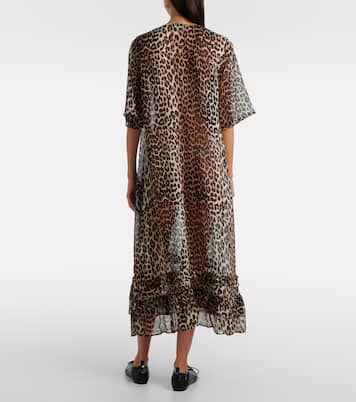Leopard-print sheer chiffon midi dress | Ganni