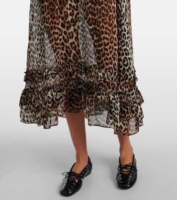 Leopard-print sheer chiffon midi dress | Ganni