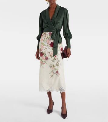 Hypnotic floral linen pencil skirt | Zimmermann