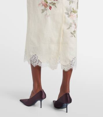 Hypnotic floral linen pencil skirt | Zimmermann