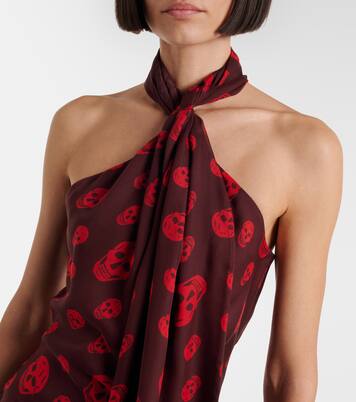 Skull scarf-detail halterneck silk top | McQueen