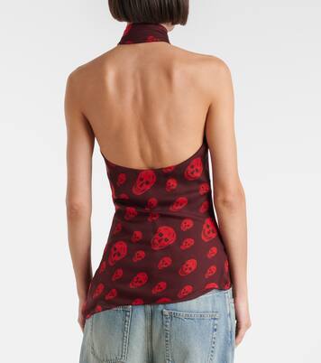 Skull scarf-detail halterneck silk top | McQueen