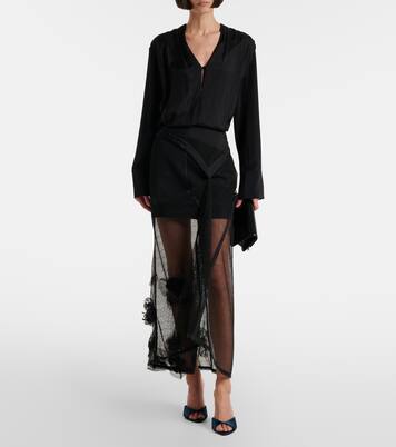 Basque floral-appliqué mesh midi skirt | Victoria Beckham