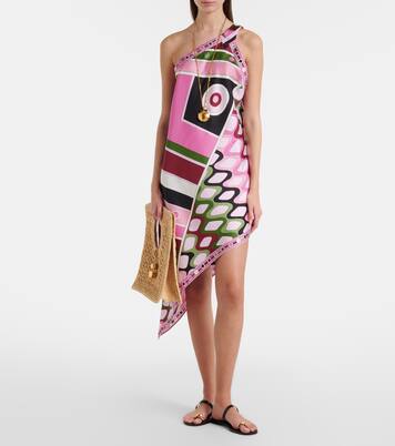 Robe asymétrique imprimée en satin de soie | Pucci