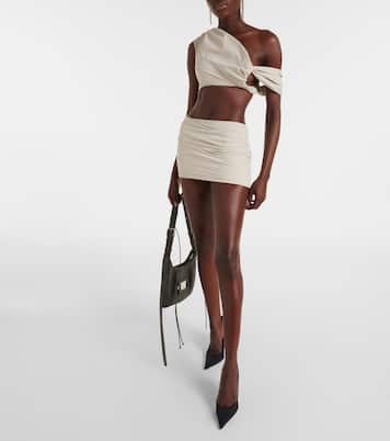 Crimp one-shoulder ruched crop top | Entire Studios