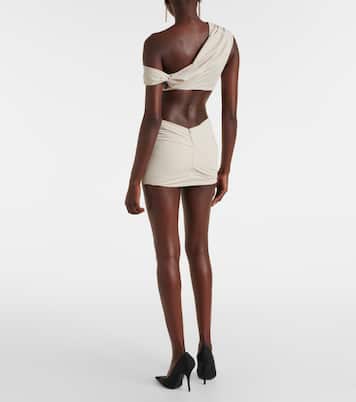 Crimp one-shoulder ruched crop top | Entire Studios