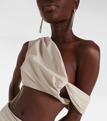 Crimp one-shoulder ruched crop top | Entire Studios