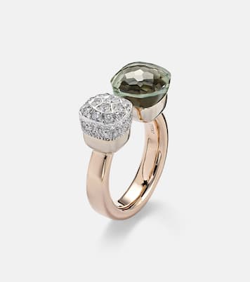 Bague Nudo en or rose et blanc 18 ct, diamants et prasiolite | Pomellato