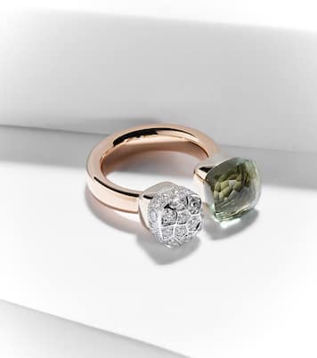Bague Nudo en or rose et blanc 18 ct, diamants et prasiolite | Pomellato