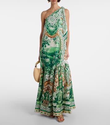 Bedrucktes One-Shoulder-Maxikleid aus Seide | Camilla