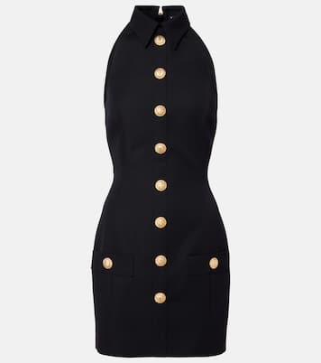 Halterneck wool grain de poudre minidress | Balmain