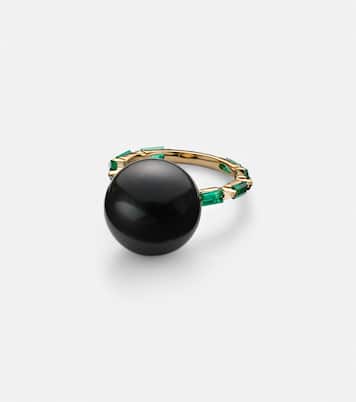 One Of A Kind 18kt gold ring with pearl and emeralds  | Suzanne Kalan