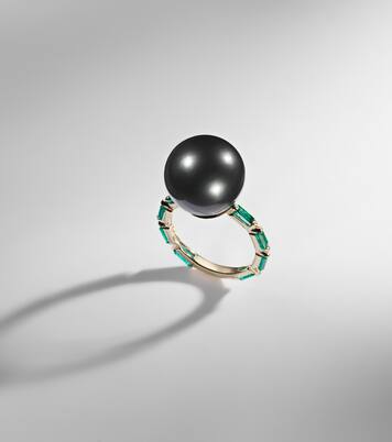 One Of A Kind 18kt gold ring with pearl and emeralds  | Suzanne Kalan